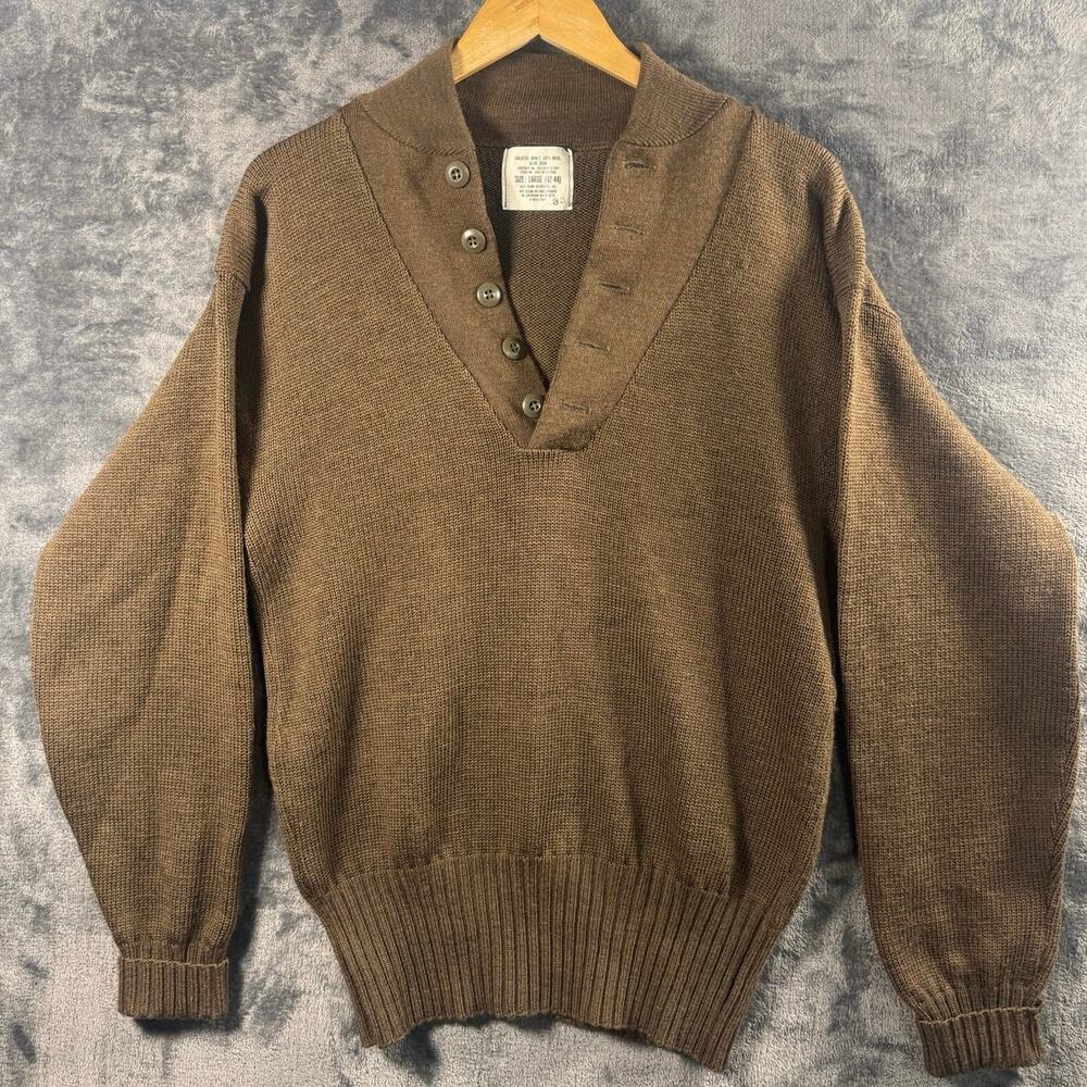 Jack Young Associates Sweater Mens Large 42 Olive Drab Wool Henley USA Military